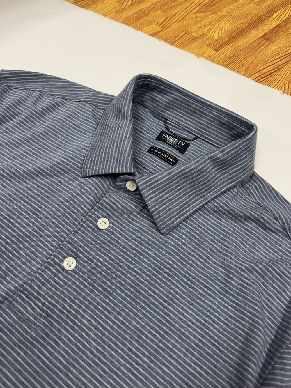 Faherty Reserve Men's The Movement Polo Stretch Blue Striped Shirt Large Casual